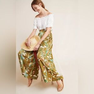 Maeve Anthropologie Shiloh Knit Wide Leg Green Floral Pants XS NWT